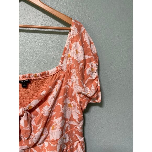 Torrid Women's Peach Plus‎ Size Maxi Gauze Off Shoulder Tie Front Dress Size 2x - Picture 6 of 11